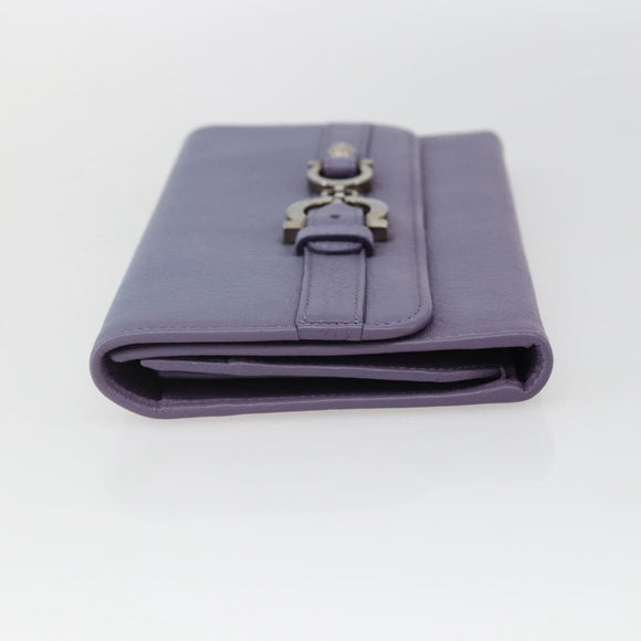 Salvatore Ferragamo Gancini Long Wallet Leather Silver Light purple Auth am10678