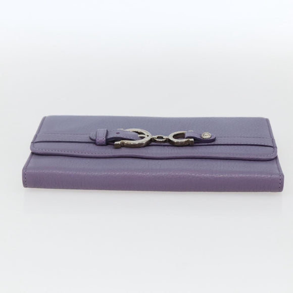 Salvatore Ferragamo Gancini Long Wallet Leather Silver Light purple Auth am10678