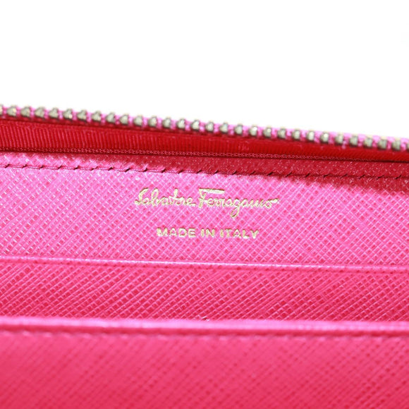 Salvatore Ferragamo Gancini Round Long Wallet Leather Pink Gold Auth am10679V