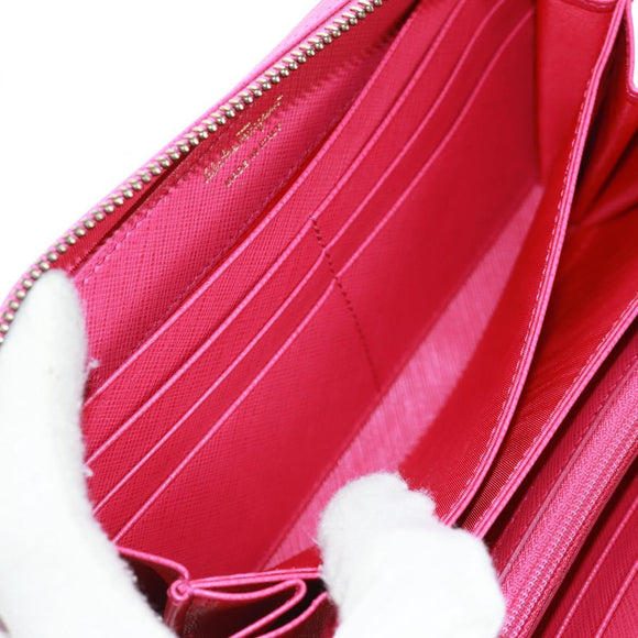 Salvatore Ferragamo Gancini Round Long Wallet Leather Pink Gold Auth am10679V