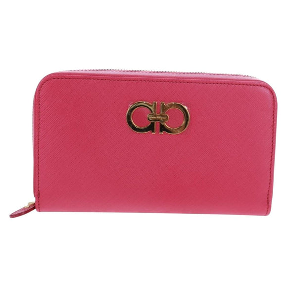 Salvatore Ferragamo Gancini Round Long Wallet Leather Pink Gold Auth am10679V