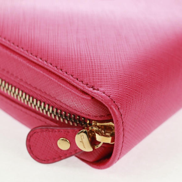 Salvatore Ferragamo Gancini Round Long Wallet Leather Pink Gold Auth am10679V