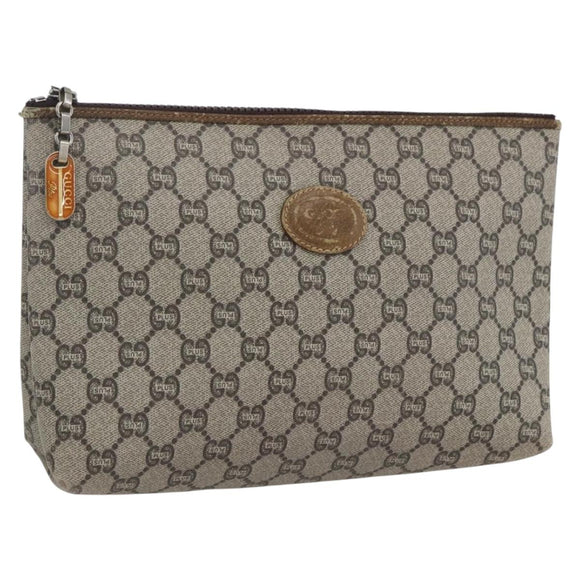 GUCCI GG Plus Supreme Clutch Bag PVC Beige Gold Auth am10687
