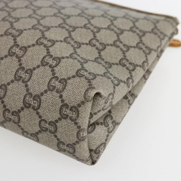 GUCCI GG Plus Supreme Clutch Bag PVC Beige Gold Auth am10687