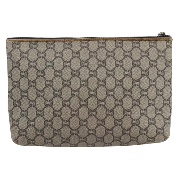 GUCCI GG Plus Supreme Clutch Bag PVC Beige Gold Auth am10687