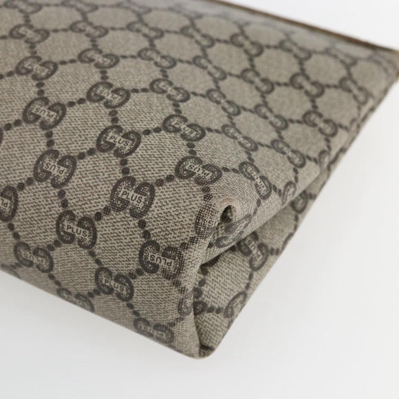GUCCI GG Plus Supreme Clutch Bag PVC Beige Gold Auth am10687