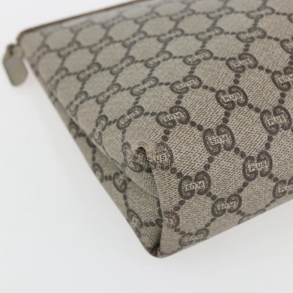 GUCCI GG Plus Supreme Clutch Bag PVC Beige Gold Auth am10687