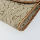 Christian Dior Honeycomb Canvas Chain Schoudertas PVC Beige Goud Auth am10688-9