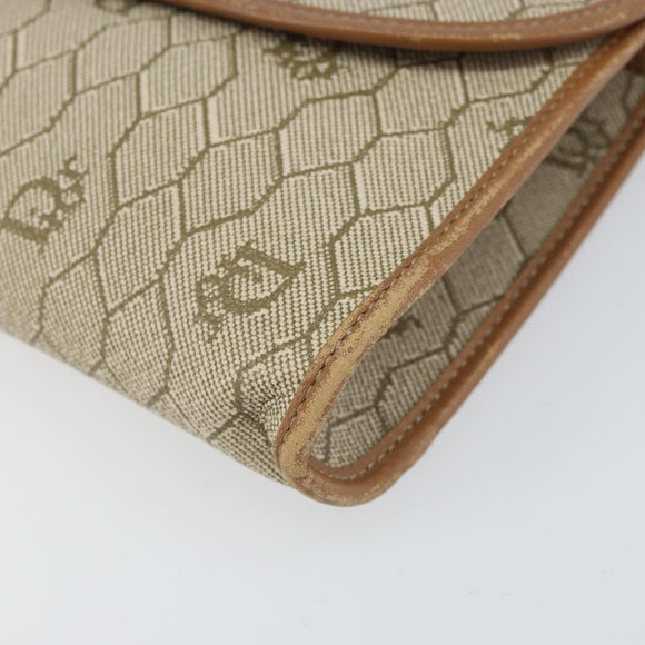 Christian Dior Honeycomb Canvas Chain Schoudertas PVC Beige Goud Auth am10688