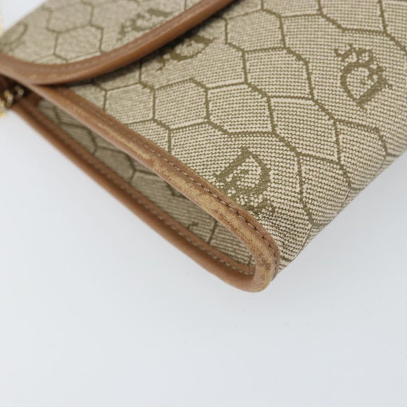 Christian Dior Honeycomb Canvas Chain Schoudertas PVC Beige Goud Auth am10688