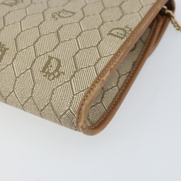 Christian Dior Honeycomb Canvas Chain Schoudertas PVC Beige Goud Auth am10688