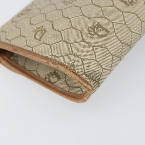 Christian Dior Honeycomb Canvas Chain Schoudertas PVC Beige Goud Auth am10688