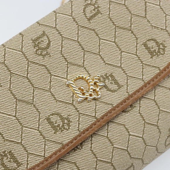 Christian Dior Honeycomb Canvas Chain Schoudertas PVC Beige Goud Auth am10688