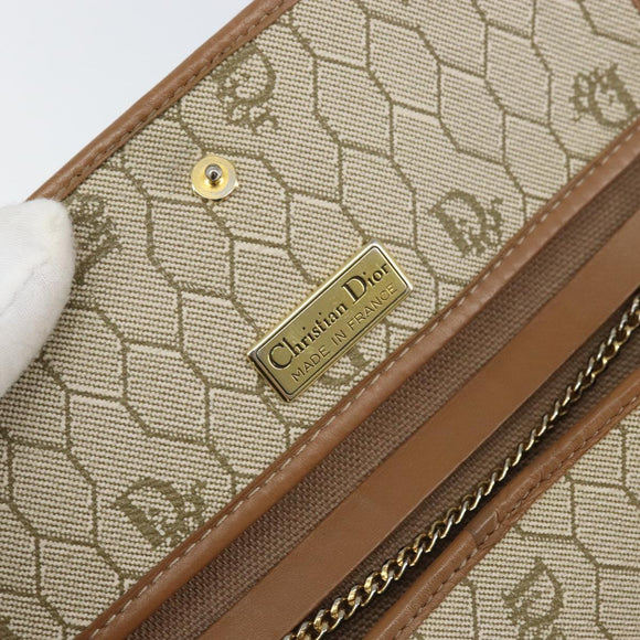 Christian Dior Honeycomb Canvas Chain Schoudertas PVC Beige Goud Auth am10688