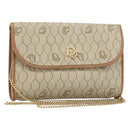 Christian Dior Honeycomb Canvas Chain Schoudertas PVC Beige Goud Auth am10688-1