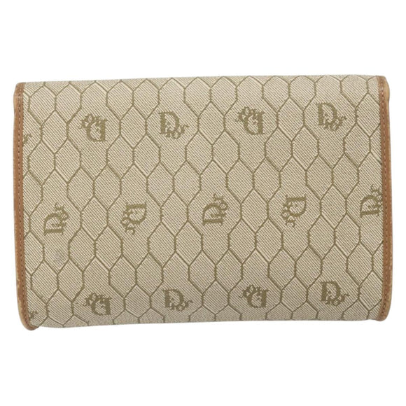 Christian Dior Honeycomb Canvas Chain Schoudertas PVC Beige Goud Auth am10688