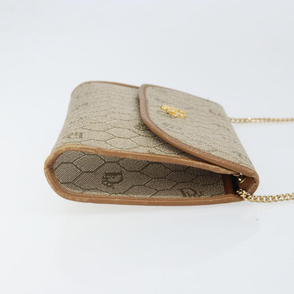 Christian Dior Honeycomb Canvas Chain Schoudertas PVC Beige Goud Auth am10688