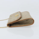 Christian Dior Honeycomb Canvas Chain Schoudertas PVC Beige Goud Auth am10688-4