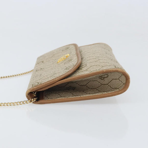 Christian Dior Honeycomb Canvas Chain Schoudertas PVC Beige Goud Auth am10688