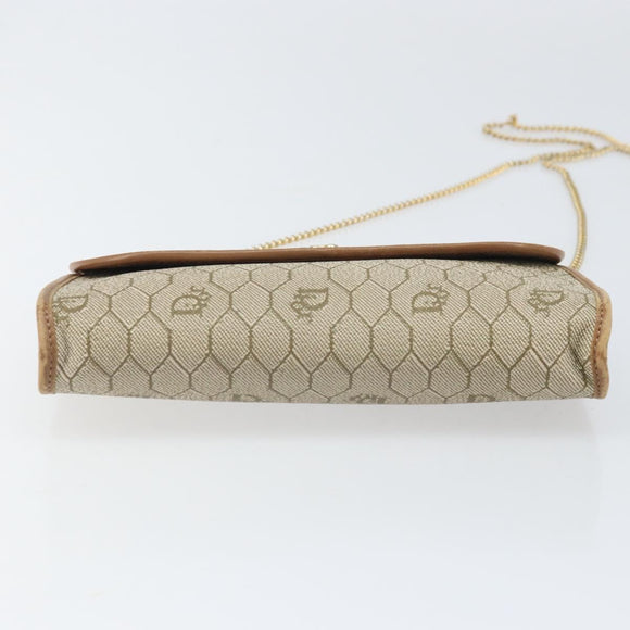 Christian Dior Honeycomb Canvas Chain Schoudertas PVC Beige Goud Auth am10688