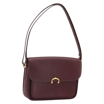 CARTIER Must Line Shoulder Bag Leather Bordeaux Gold Auth am10692