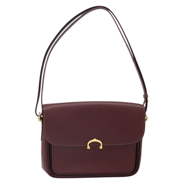 CARTIER Must Line Shoulder Bag Leather Bordeaux Gold Auth am10692 - 0