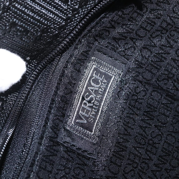 VERSACE Sunburst Clutch Bag Nylon Black Silver Auth am10693
