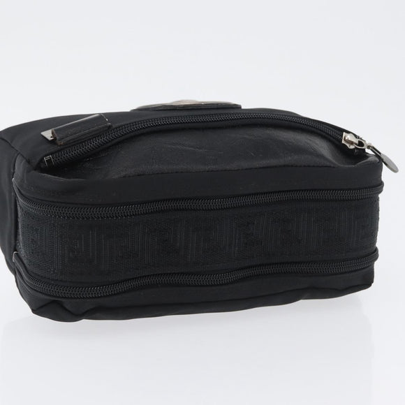 VERSACE Sunburst Clutch Bag Nylon Black Silver Auth am10693