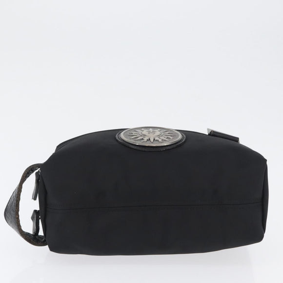VERSACE Sunburst Clutch Bag Nylon Black Silver Auth am10693
