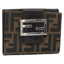 FENDI Zucca Canvas Dreifach Geldbörse Schwarz Braun Auth am10699-1