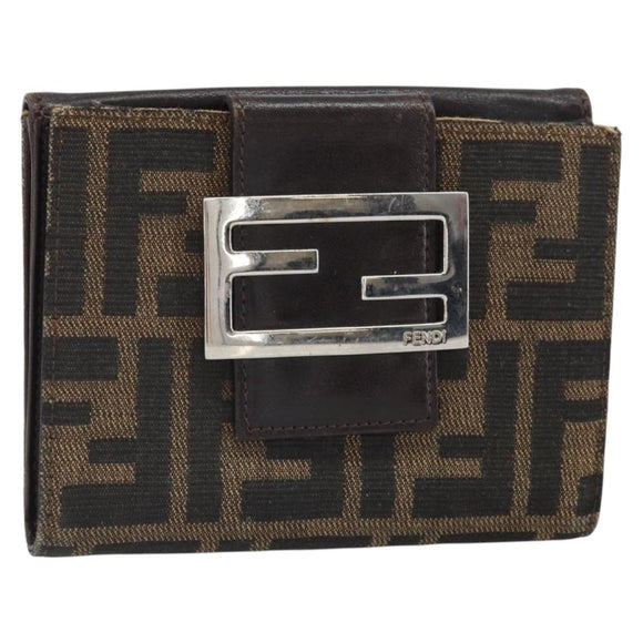FENDI Zucca Canvas Dreifach Geldbörse Schwarz Braun Auth am10699