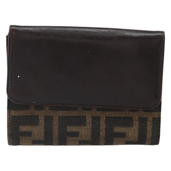 FENDI Zucca Canvas Dreifach Geldbörse Schwarz Braun Auth am10699