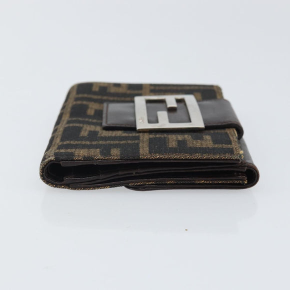 FENDI Zucca Canvas Dreifach Geldbörse Schwarz Braun Auth am10699