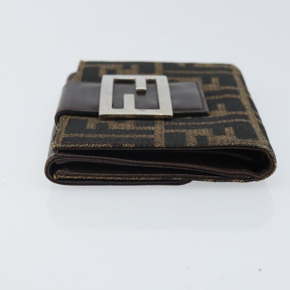 FENDI Zucca Canvas Dreifach Geldbörse Schwarz Braun Auth am10699