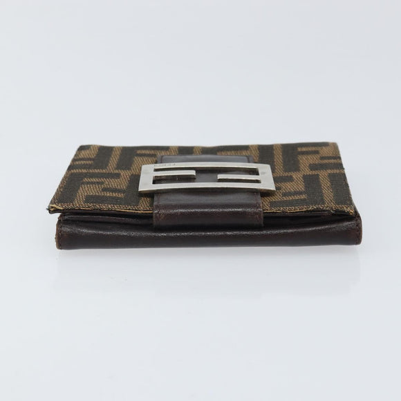 FENDI Zucca Canvas Dreifach Geldbörse Schwarz Braun Auth am10699