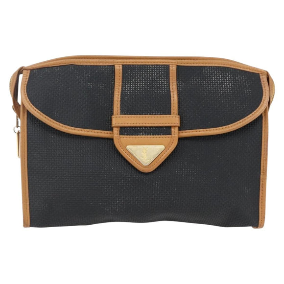 SAINT LAURENT Clutch Bag Leather Black Gold Auth am10700