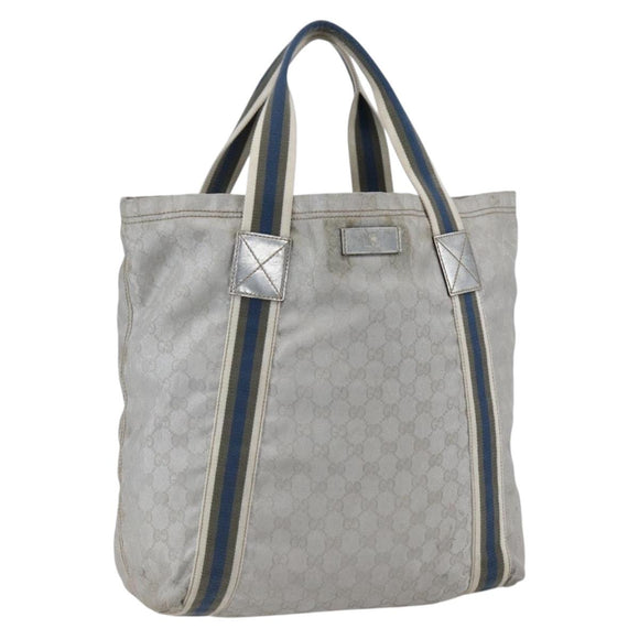 GUCCI GG Canvas Sherry Line Tote Bag Gray Silver 189669 Auth am10701