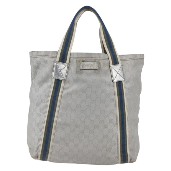 GUCCI GG Canvas Sherry Line Tote Bag Gray Silver 189669 Auth am10701