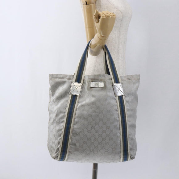 GUCCI GG Canvas Sherry Line Tote Bag Gray Silver 189669 Auth am10701