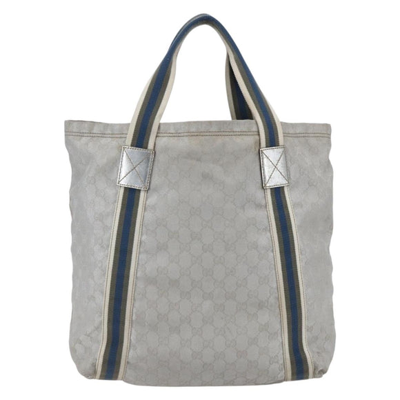 GUCCI GG Canvas Sherry Line Tote Bag Gray Silver 189669 Auth am10701