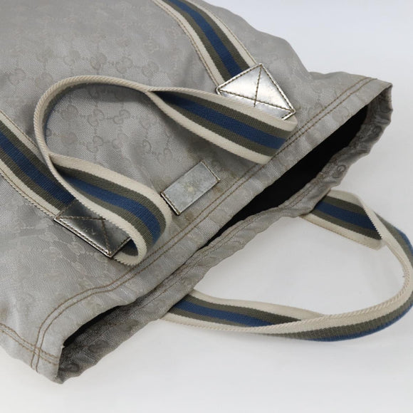 GUCCI GG Canvas Sherry Line Tote Bag Gray Silver 189669 Auth am10701