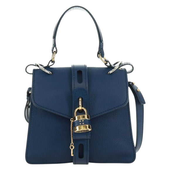 Chloe Abbey Smallday Hand Bag Leather 2way Blue Gold Silver Auth am10710V