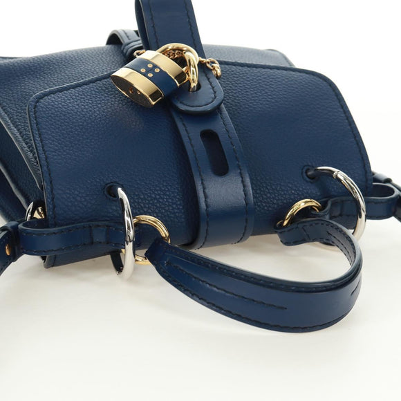 Chloe Abbey Smallday Hand Bag Leather 2way Blue Gold Silver Auth am10710V