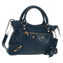 BALENCIAGA Giant Town Hand Bag Leather 2way Blue Gold Auth am10713SAV-1