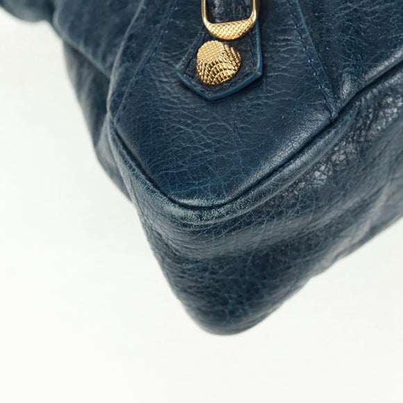 BALENCIAGA Giant Town Hand Bag Leather 2way Blue Gold Auth am10713SAV