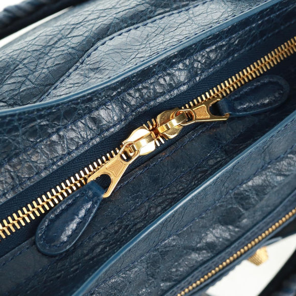 BALENCIAGA Giant Town Hand Bag Leather 2way Blue Gold Auth am10713SAV
