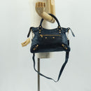 BALENCIAGA Giant Town Hand Bag Leather 2way Blue Gold Auth am10713SAV-26