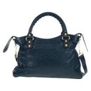 BALENCIAGA Giant Town Hand Bag Leather 2way Blue Gold Auth am10713SAV-2