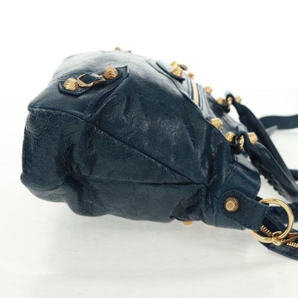 BALENCIAGA Giant Town Hand Bag Leather 2way Blue Gold Auth am10713SAV
