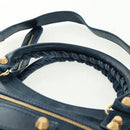 BALENCIAGA Giant Town Hand Bag Leather 2way Blue Gold Auth am10713SAV-14
